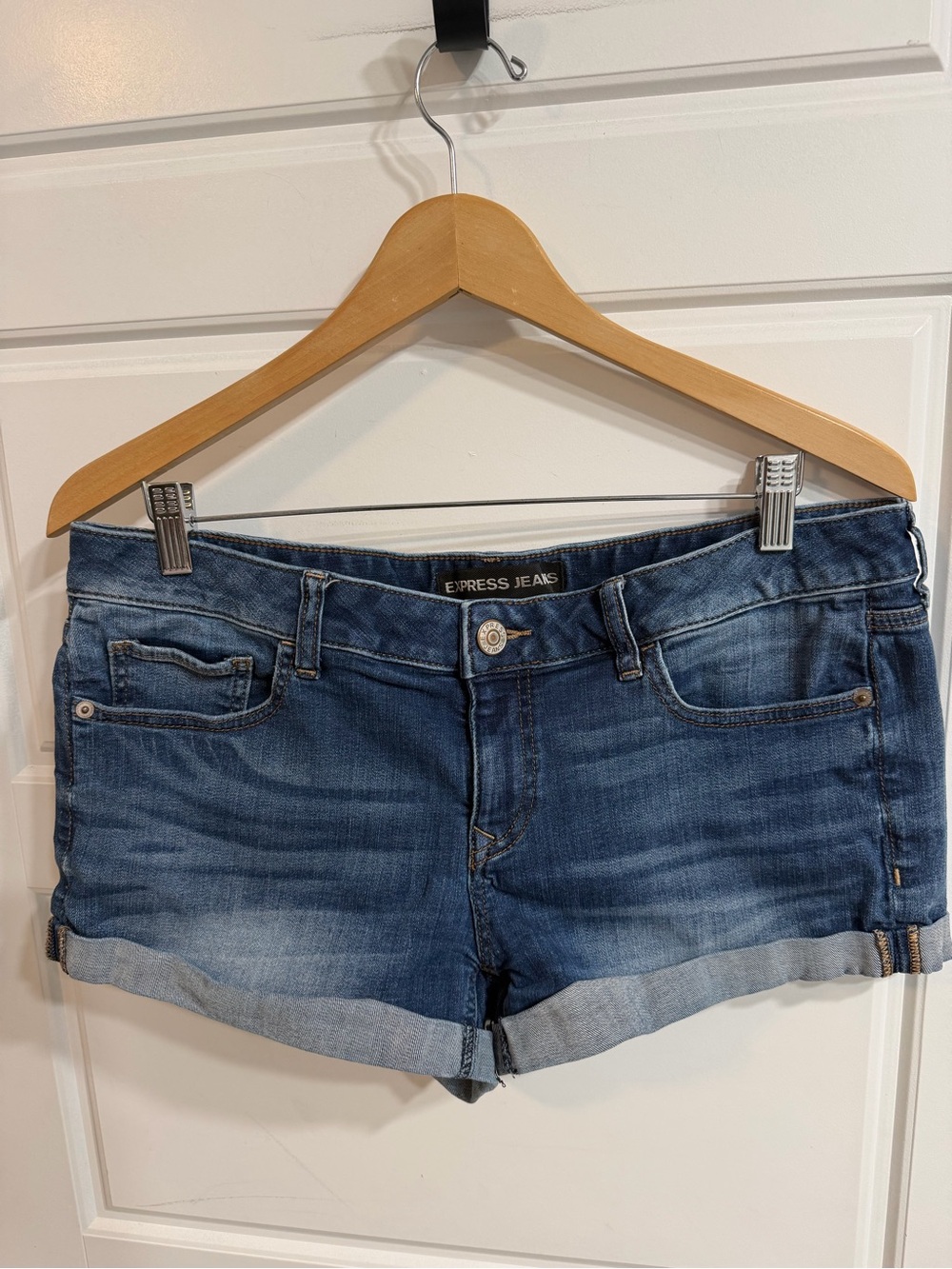Express Blue Rolled Cuff Jean Shorts